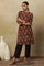 Black Kalamkari Printed Straight Kurta In Cotton Slub