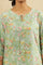 Green Block Printed Kurta With Neck Tie-Up