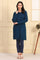 Blue Self Design Straight Winter Long Sweater