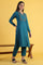 Blue Solid Zari Straight Kurta & Straight pant with Shawl Set
