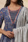 Blue Floral Printed Embellished Flared Kurta, Tights and Dupatta Set