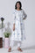 White Printed A-Line Cotton Kurta And Pants Set