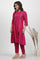 Pink Embroidered Shantung Kurta, Pants And Printed Dupatta Set