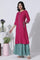 Dark Pink A-Line Embroidered Kurta, Culottes And Dupatta Set