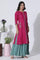 Dark Pink A-Line Embroidered Kurta, Culottes And Dupatta Set