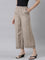 Women Solid Khaki Mid Rise Linen Wide Pant