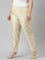 Women Dark Cream Solid Mid Rise Metallic Pants