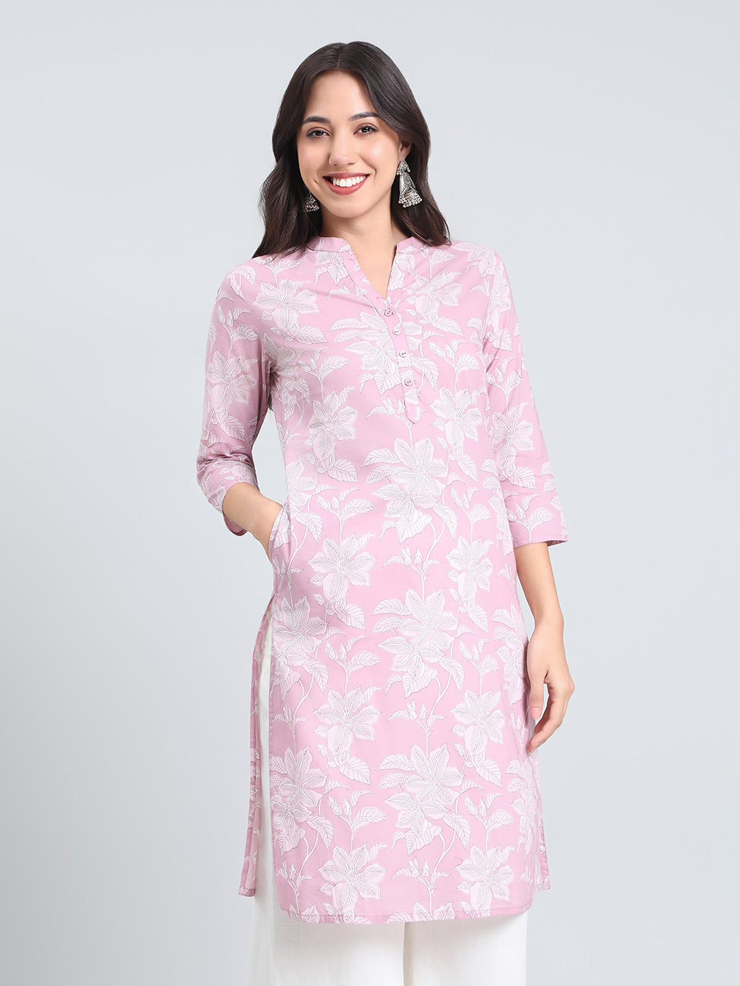 Cotton Floral Block Print Straight Kurta