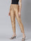 Women Antique Gold Solid Mid Rise Metallic Pants