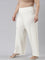 Women Solid Cream Mid Rise Ribbed Palazzos