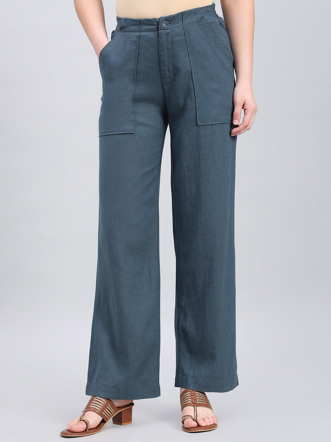 Dark Teal Linen Cargo Pants