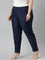 Women Navy Solid Mid Rise Metallic Pants