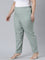 Women Light Green Stripe Linen Pencil Pants