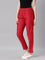 Women Cherry Red Solid Mid Rise Metallic Pants