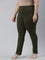 Women Solid Dark Olive Cotton Mid Rise Kurti Pants