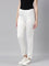 Women Solid White Mid Rise Shiny Pants