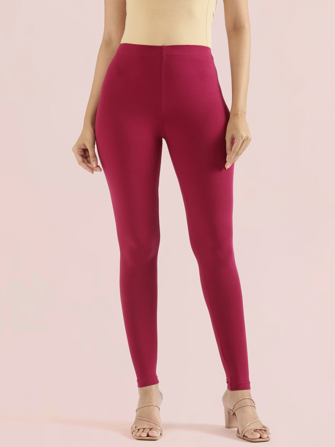 Dark Fuchsia Cotton Stretch Ankle Length Leggings