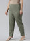 Women Olive Stripe Linen Pencil Pants