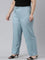 Women Solid Dusty Blue Viscose Mid Rise Casual Pants