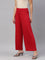 Women Solid Cherry Viscose Mid Rise Knit Palazzos