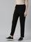 Women Solid Black Mid Rise Casual Rib Pants