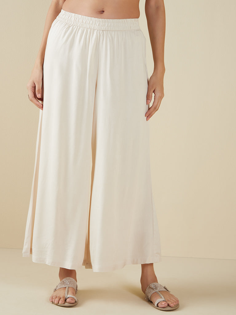 Utsa Ivory Solid Palazzos