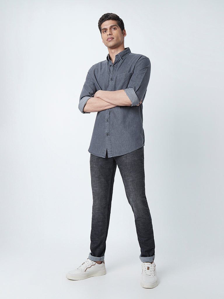 WES Casuals Charcoal Relaxed Fit Shirt