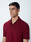 WES Casuals Maroon Cotton Blend Slim-Fit Polo T-Shirt