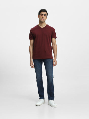 WES Casuals Wine Cotton Slim-Fit T-Shirt