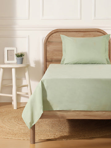 Westside Home Frosty Green Single Bed Flat Sheet and Pillowcase Set