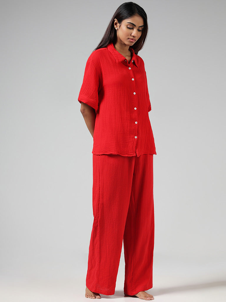 Wunderlove Solid Red Wrinkled Pants – Cherrypick