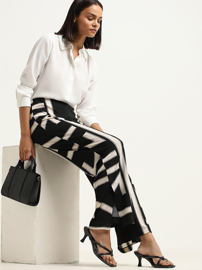 Wardrobe Black Printed Trousers