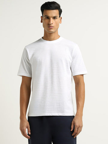 WES Lounge White Textured Relaxed Fit T-Shirt