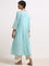 Utsa Blue Pleated A-Line Cotton Kurta