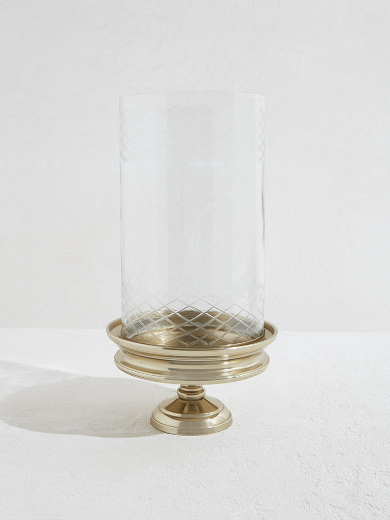 Westside Home Gold Etched Glass Candle Holder-Large