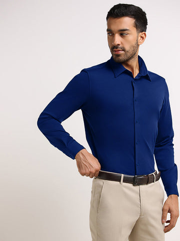 WES Formals Navy Slim-Fit Shirt