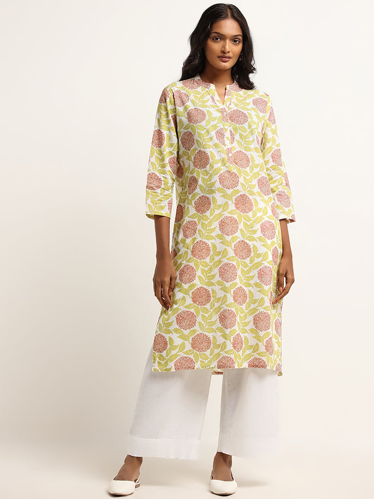 Utsa Green Floral Print Kurta