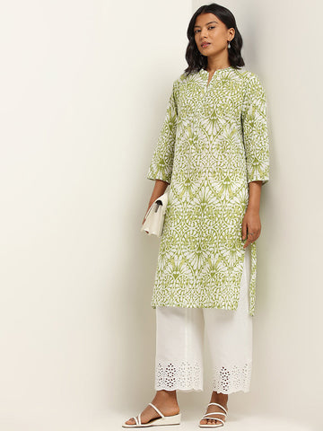 Utsa Green Straight Fit Printed Kurta