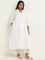 Diza White Crochet Detailed A-line Cotton Kurta