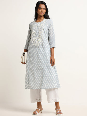 Utsa Blue Chikankari Cotton Kurta