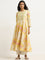 Utsa Yellow Floral Printed A-line Cotton Kurta