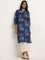 Utsa Blue Straight-Fit Printed Cotton Kurta