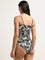 Wunderlove Swimwear Black Leaf Print Wundersculpt Bandeau Swimsuit