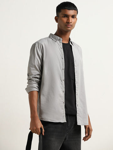 Nuon Grey Cotton Slim Fit Shirt