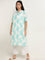 Diza Turquoise Leaf Printed Straight Cotton Kurta