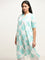 Diza Turquoise Leaf Printed Straight Cotton Kurta