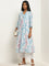 Utsa Blue Ikat Patterned A-Line Cotton Kurta