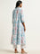 Utsa Blue Ikat Patterned A-Line Cotton Kurta