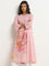 Utsa Pink Floral Design Cotton A-Line Kurta