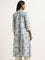 Utsa Blue Ikat Design A-Line Cotton Blend Kurta